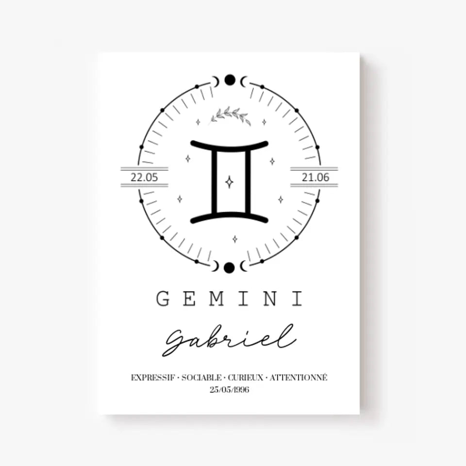 Tableau Personnalisé Signe Astrologique Boho Gémeaux