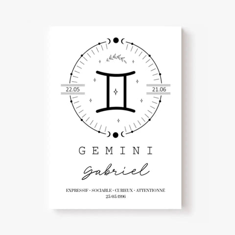 Tableau Personnalisé Signe Astrologique Boho Gémeaux