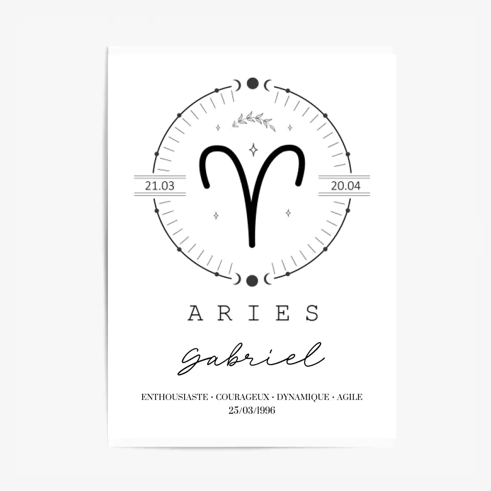 Tableau Personnalisé Signe Astrologique Boho Bélier