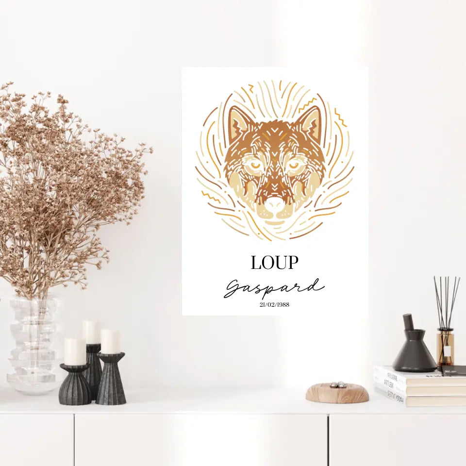 Tableau Personnalisé Signe Astrologique Amérindien Loup