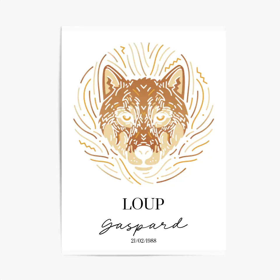Tableau Personnalisé Signe Astrologique Amérindien Loup