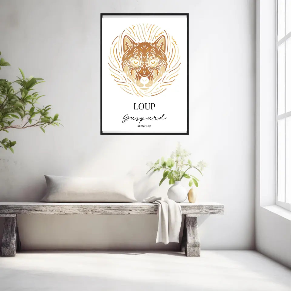 Tableau Personnalisé Signe Astrologique Amérindien Loup