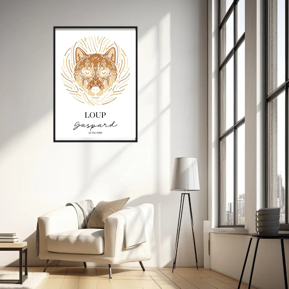 Tableau Personnalisé Signe Astrologique Amérindien Loup