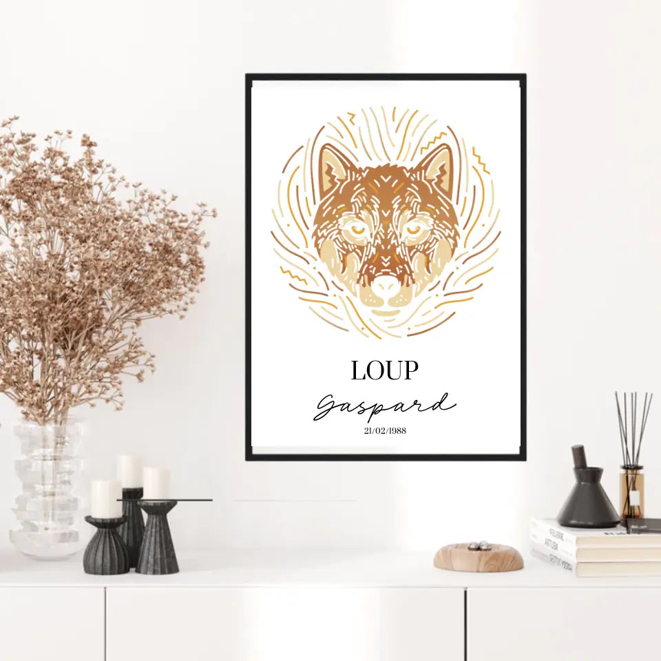 Tableau Personnalisé Signe Astrologique Amérindien Loup