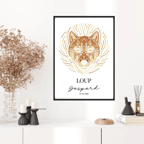 Tableau Personnalisé Signe Astrologique Amérindien Loup
