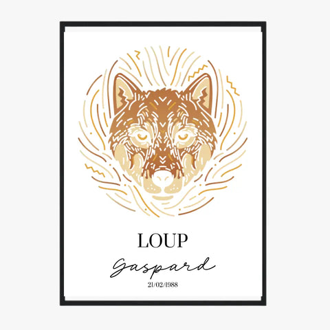 Tableau Personnalisé Signe Astrologique Amérindien Loup