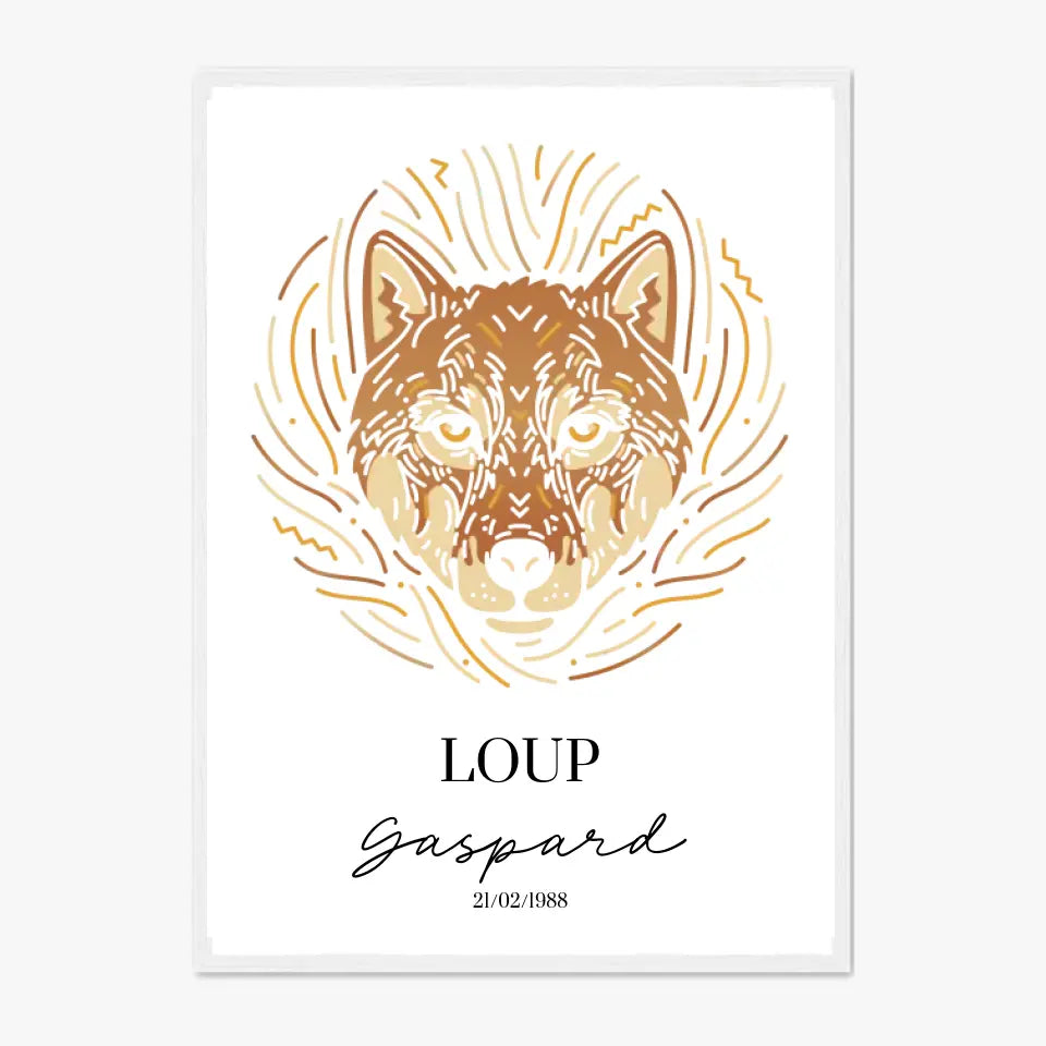 Tableau Personnalisé Signe Astrologique Amérindien Loup