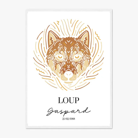 Tableau Personnalisé Signe Astrologique Amérindien Loup