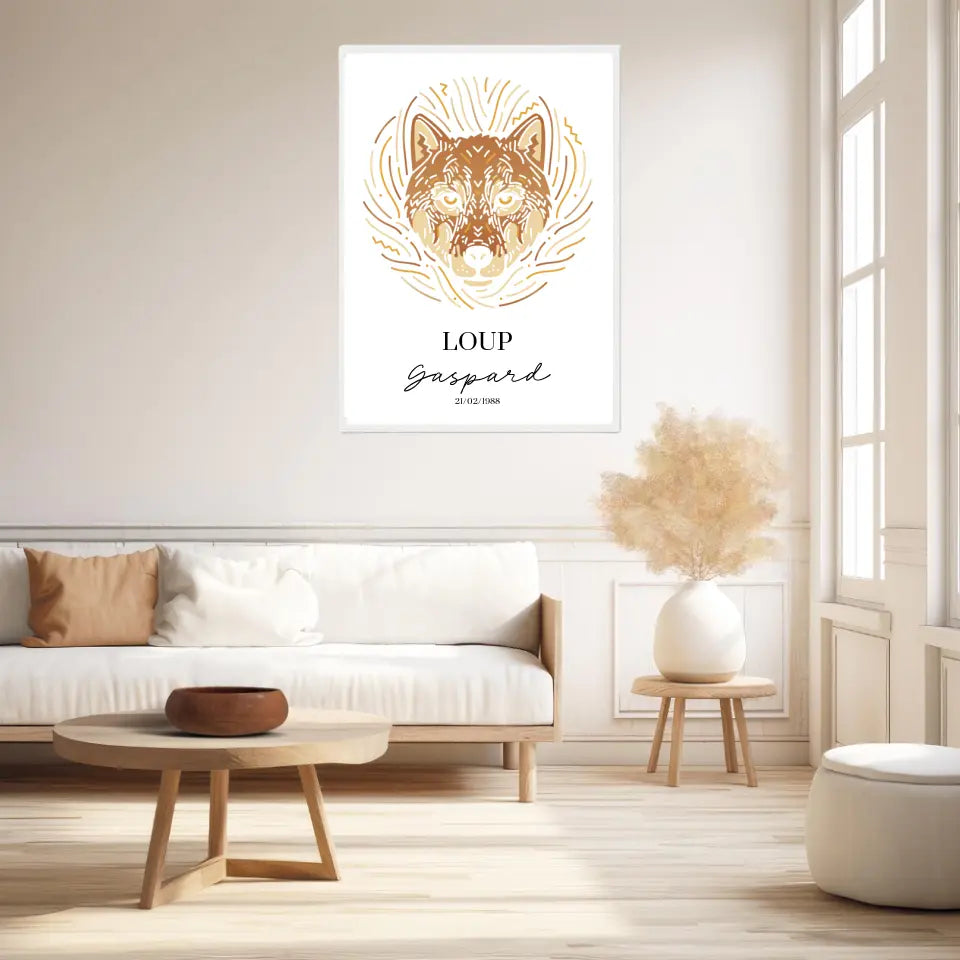 Tableau Personnalisé Signe Astrologique Amérindien Loup
