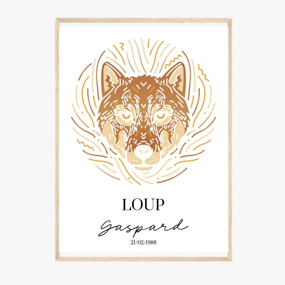 Tableau Personnalisé Signe Astrologique Amérindien Loup