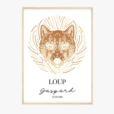 Tableau Personnalisé Signe Astrologique Amérindien Loup