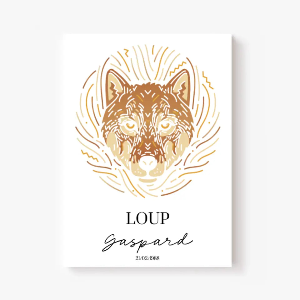 Tableau Personnalisé Signe Astrologique Amérindien Loup