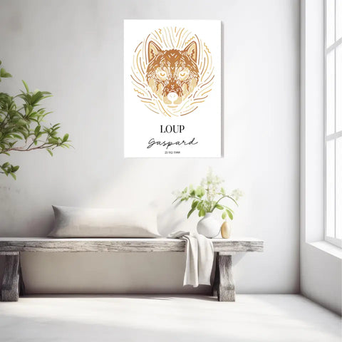Tableau Personnalisé Signe Astrologique Amérindien Loup