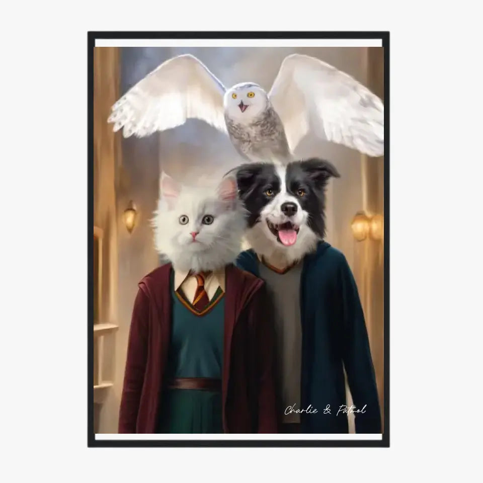 Tableau Personnalisé Portrait Animaux Sorcier Harry Hermione