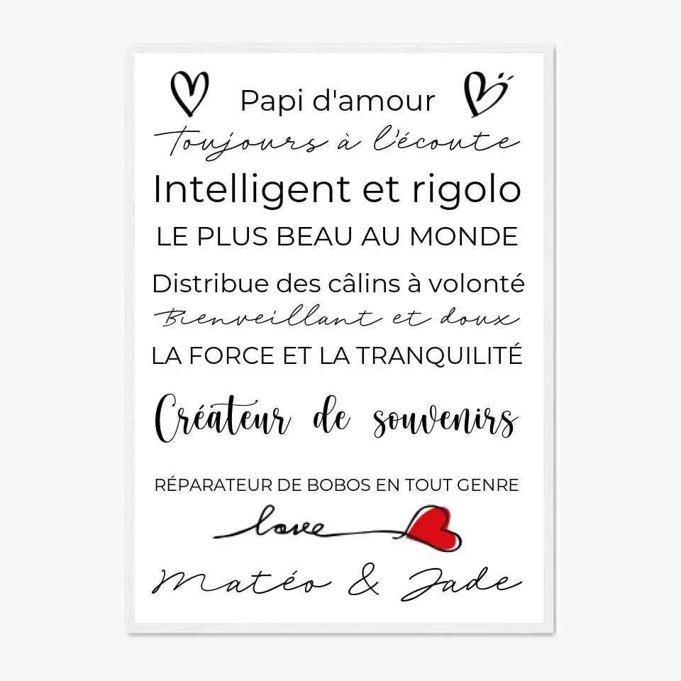 Tableau Famille Personnalisé Fête des Grands-Pères