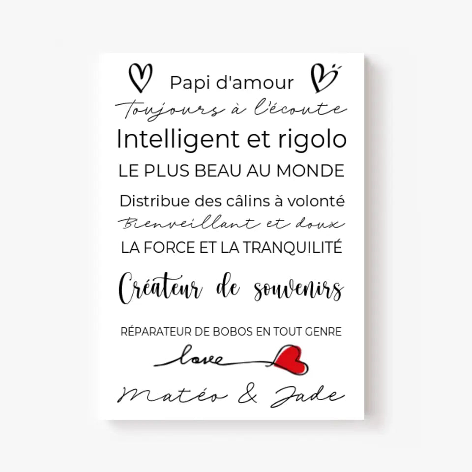 Tableau Famille Personnalisé Fête des Grands-Pères