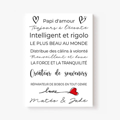 Tableau Famille Personnalisé Fête des Grands-Pères