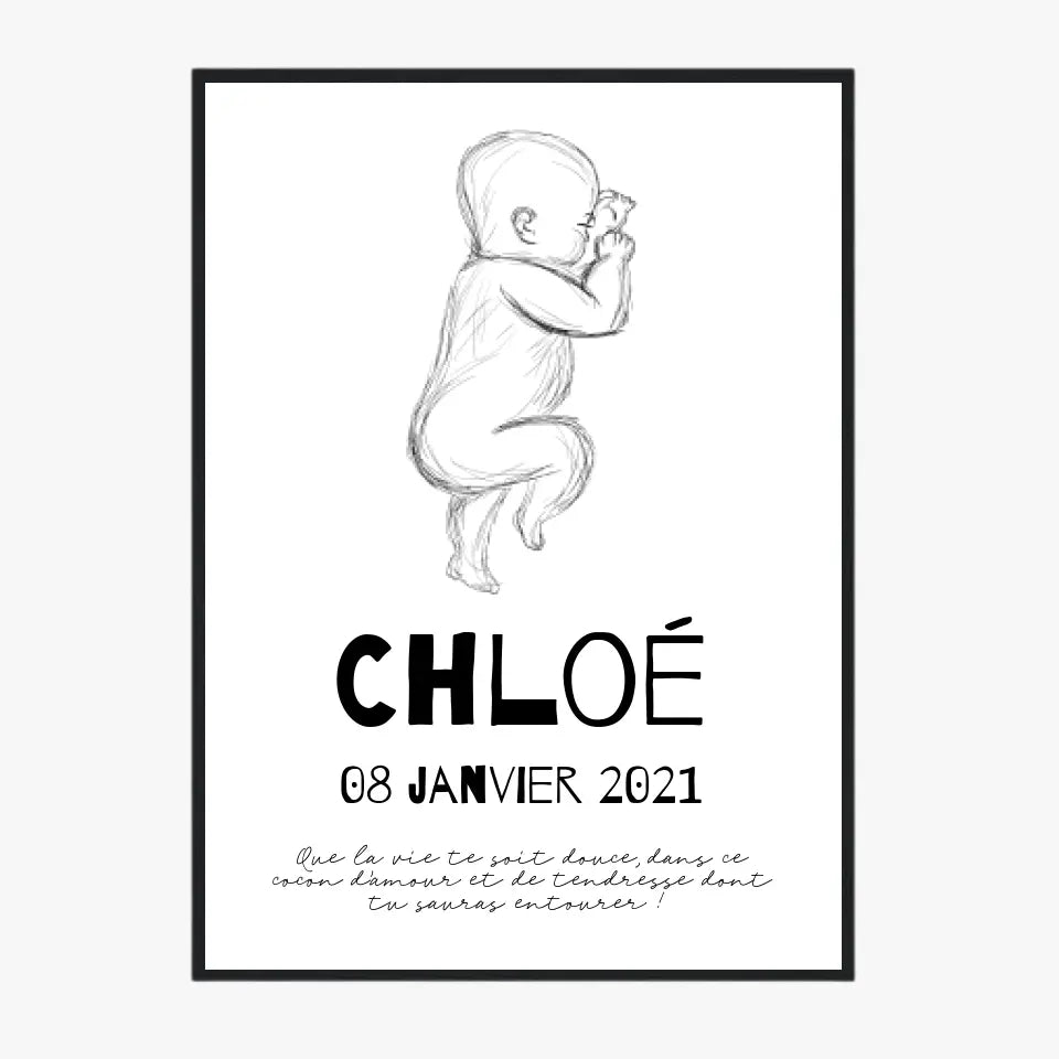 Tableau Naissance Personnalisé croquis de bébé