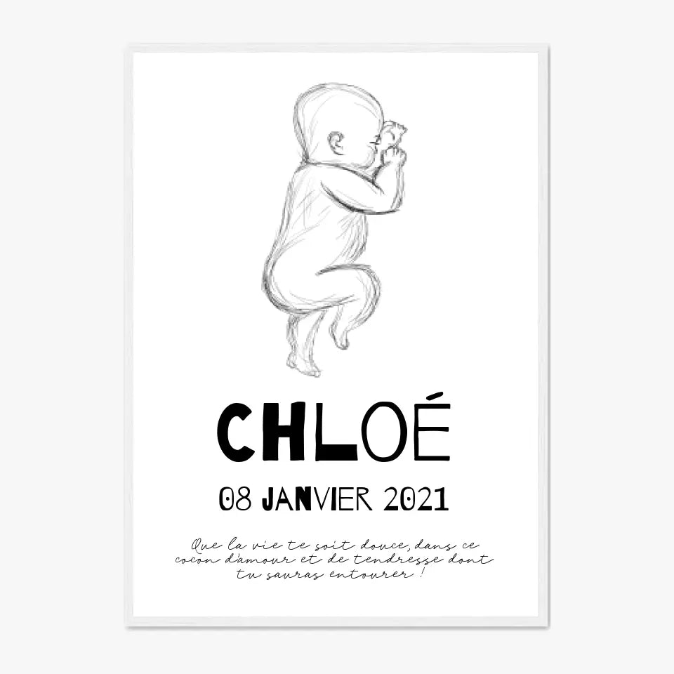 Tableau Naissance Personnalisé croquis de bébé