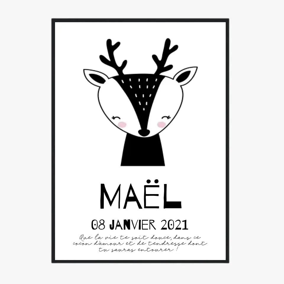 Tableau Naissance Personnalisé Biche