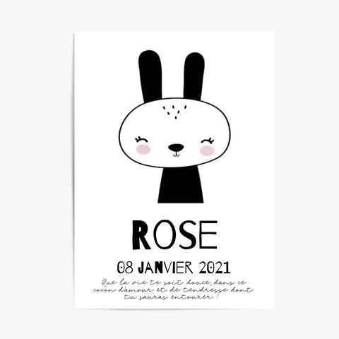 Tableau Naissance Personnalisé Lapin