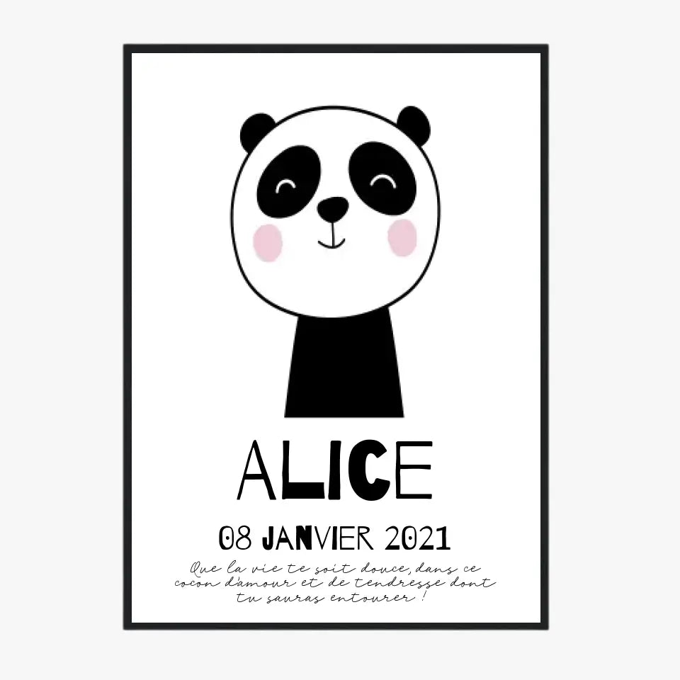 Tableau Naissance Personnalisé Panda