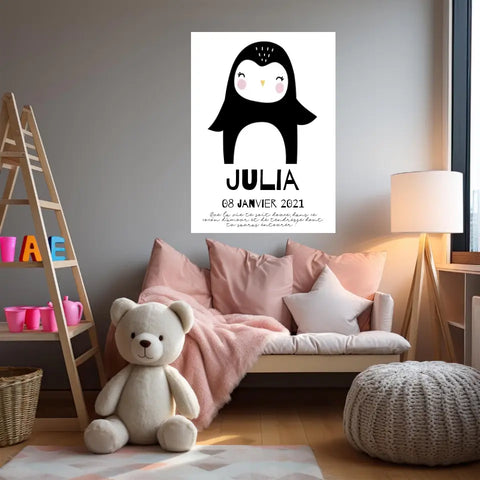 Tableau Naissance Personnalisé Pingouin