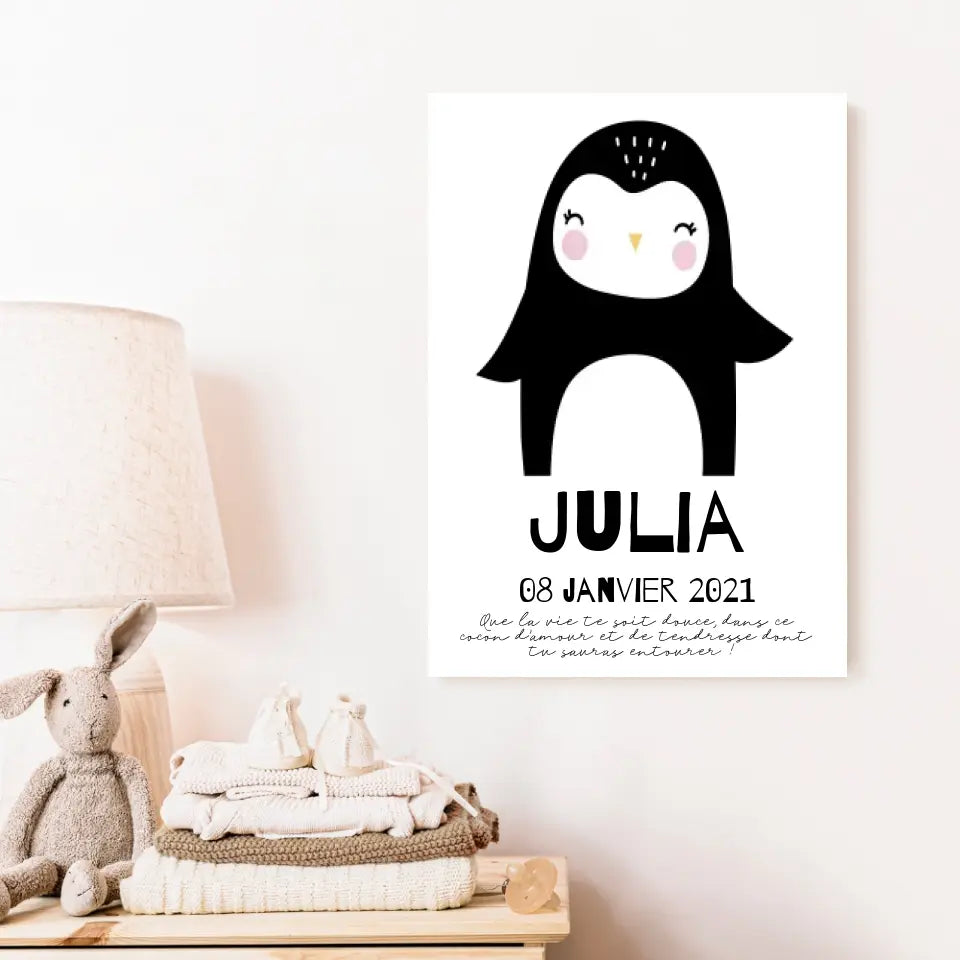 Tableau Naissance Personnalisé Pingouin