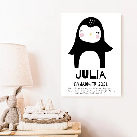 Tableau Naissance Personnalisé Pingouin