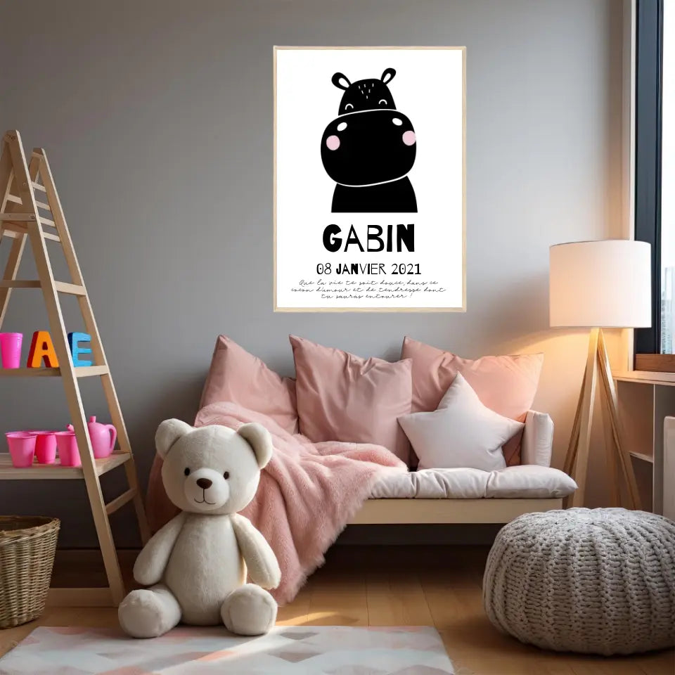 Tableau Naissance Personnalisé Hippopotame