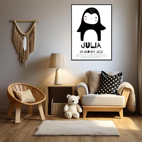 Tableau Naissance Personnalisé Pingouin