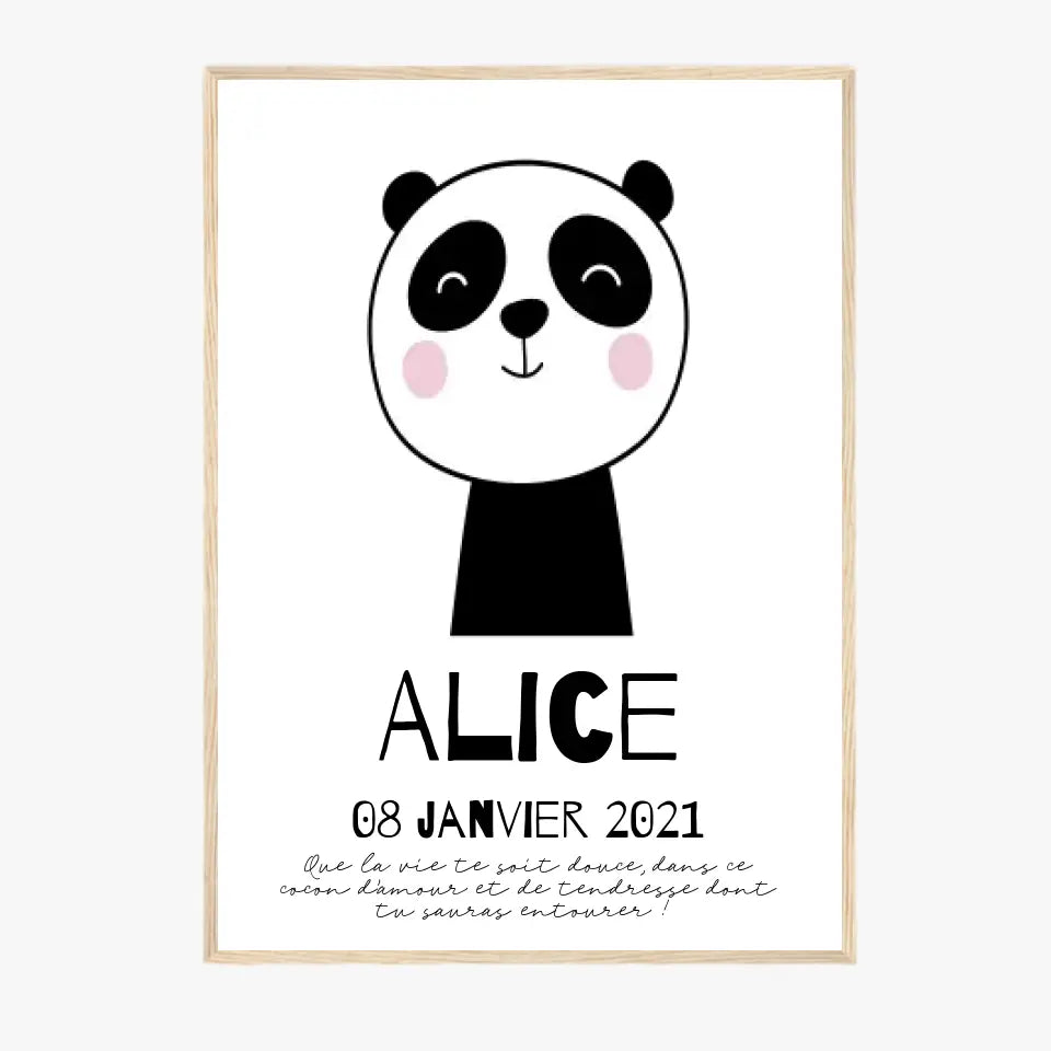 Tableau Naissance Personnalisé Panda