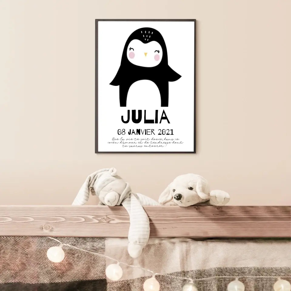 Tableau Naissance Personnalisé Pingouin