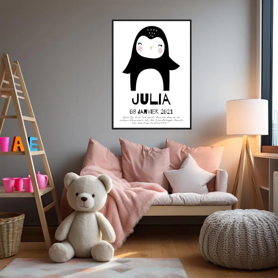 Tableau Naissance Personnalisé Pingouin