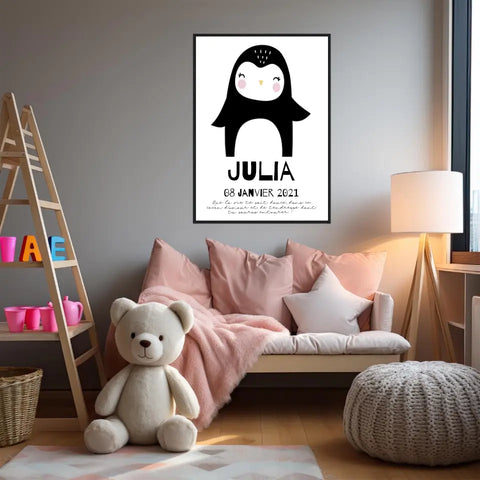 Tableau Naissance Personnalisé Pingouin