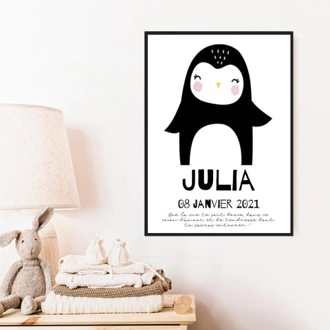 Tableau Naissance Personnalisé Pingouin