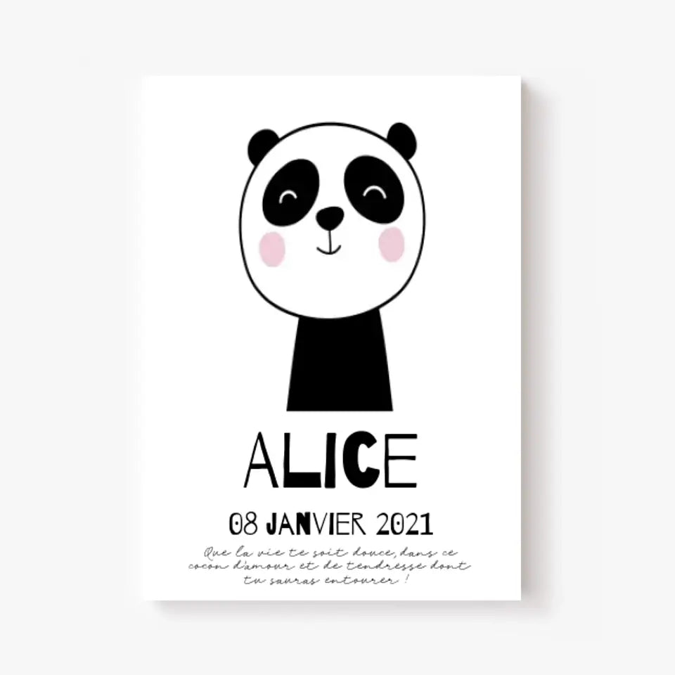 Tableau Naissance Personnalisé Panda