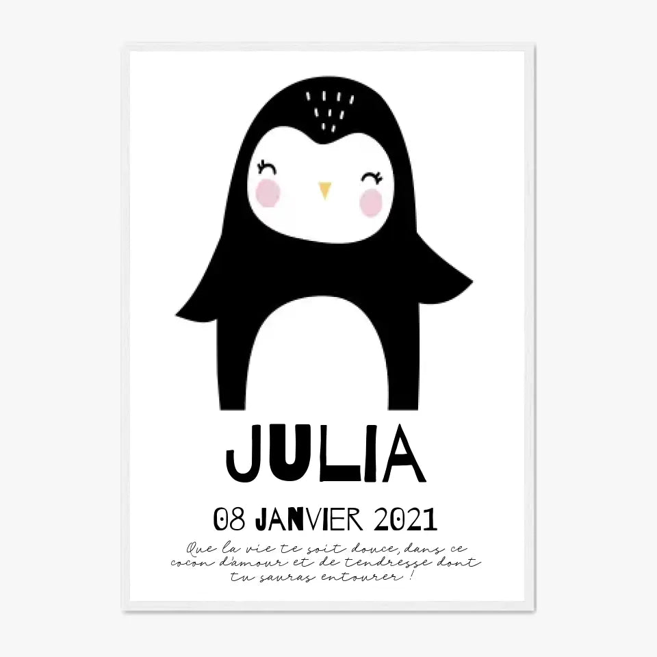Tableau Naissance Personnalisé Pingouin