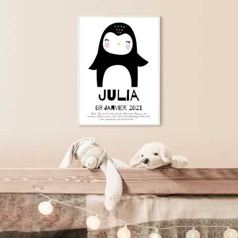 Tableau Naissance Personnalisé Pingouin