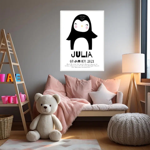 Tableau Naissance Personnalisé Pingouin