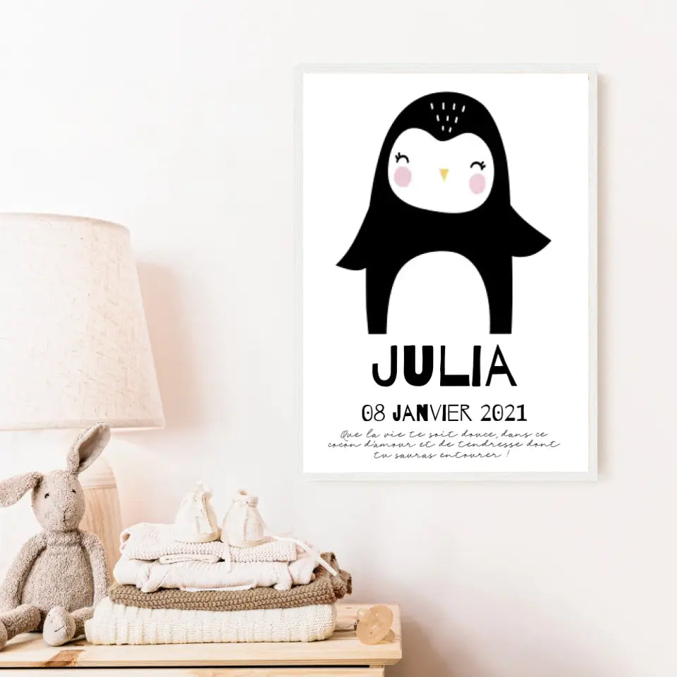 Tableau Naissance Personnalisé Pingouin