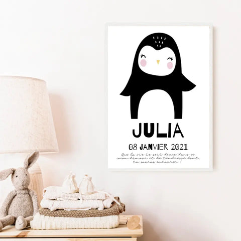 Tableau Naissance Personnalisé Pingouin