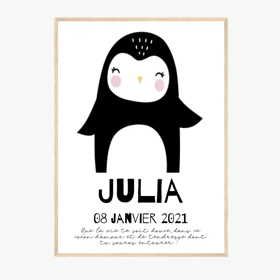 Tableau Naissance Personnalisé Pingouin