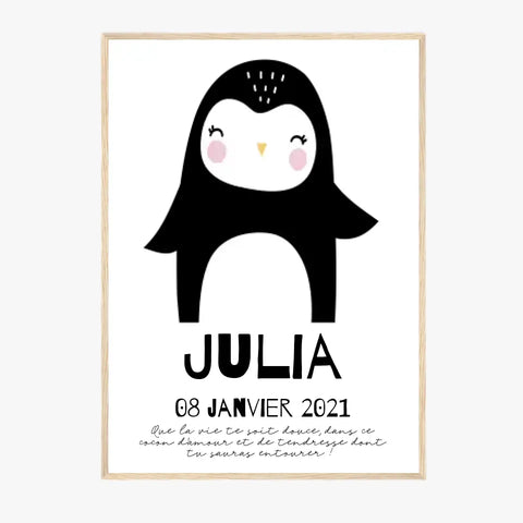 Tableau Naissance Personnalisé Pingouin