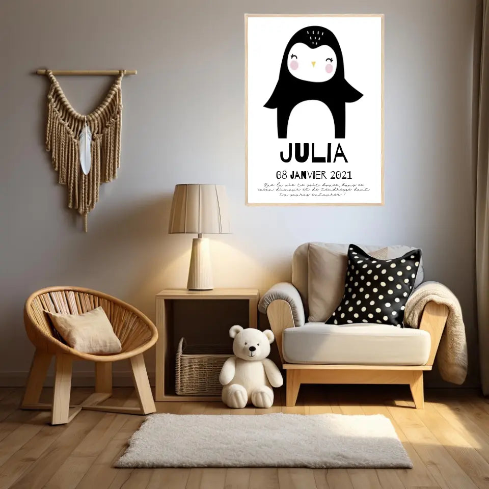 Tableau Naissance Personnalisé Pingouin
