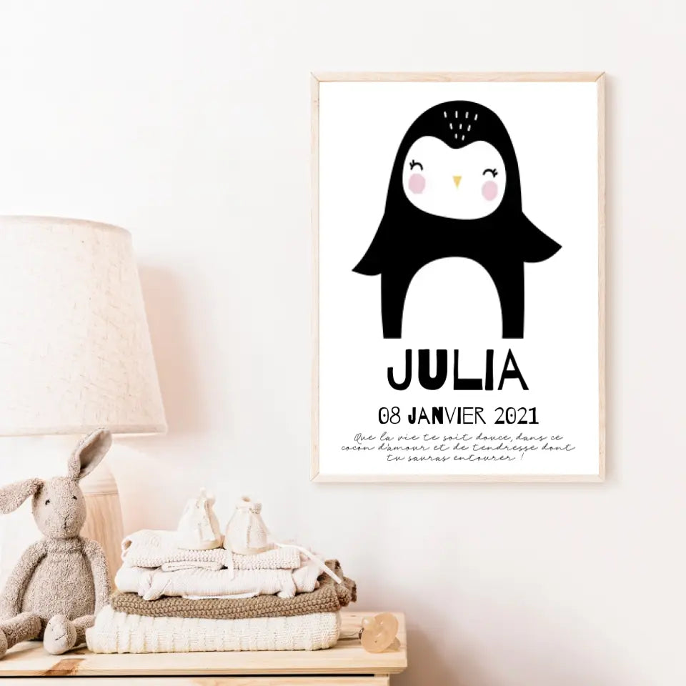 Tableau Naissance Personnalisé Pingouin
