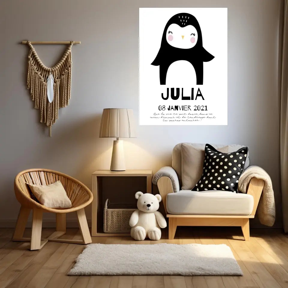 Tableau Naissance Personnalisé Pingouin