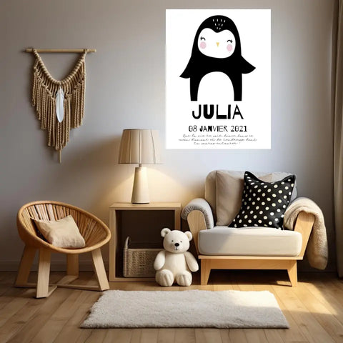 Tableau Naissance Personnalisé Pingouin