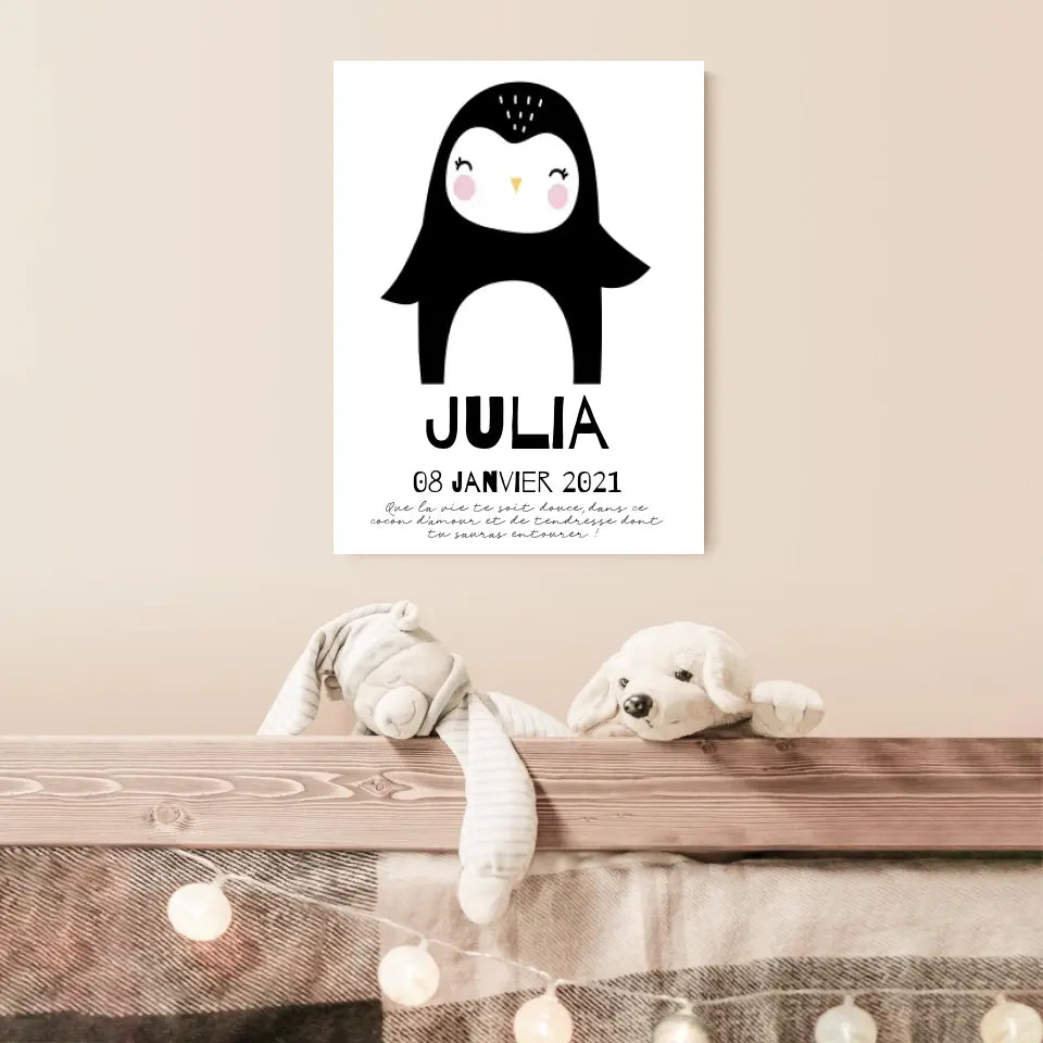 Tableau Naissance Personnalisé Pingouin