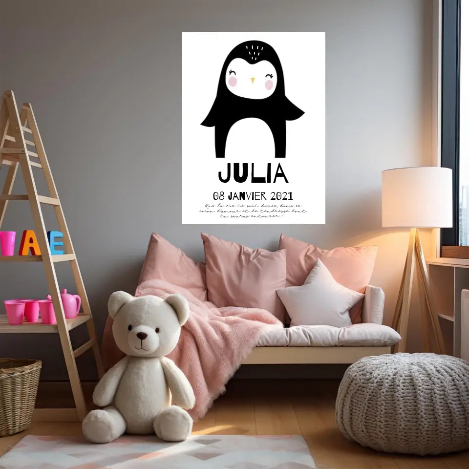 Tableau Naissance Personnalisé Pingouin